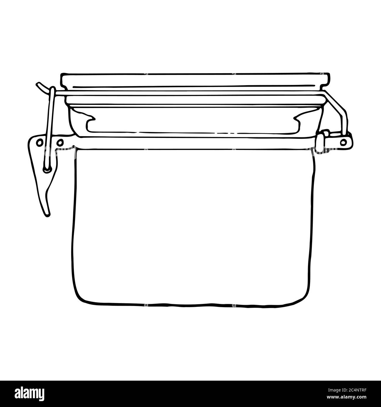 Vaso disegnato a mano. Schizzo del contorno. Oggetti cucina stile doodle. Illustrazione vettoriale isolata su sfondo bianco. Alchimia e vintage. Illustrazione Vettoriale