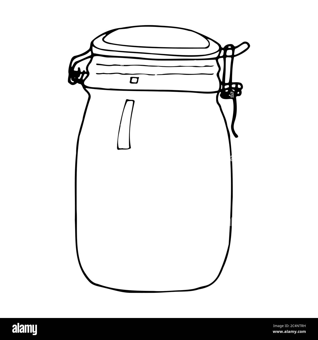 Vaso disegnato a mano. Schizzo del contorno. Oggetti cucina stile doodle. Illustrazione vettoriale isolata su sfondo bianco. Alchimia e vintage. Illustrazione Vettoriale