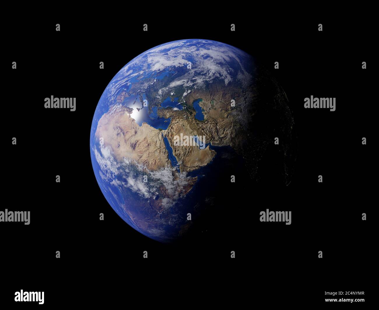 Pianeta Terra. La Terra guarda il globo dallo spazio cosmico. illustrazione 3d Foto Stock
