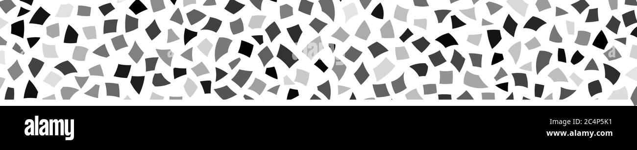 Banner astratto di piccoli pezzi di carta nera e grigia o schegge di ceramica su sfondo bianco Illustrazione Vettoriale