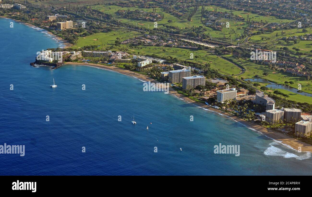 Vista aerea di Black Rock Beach, Kaanapali, Maui, Hawaii, USA Foto Stock