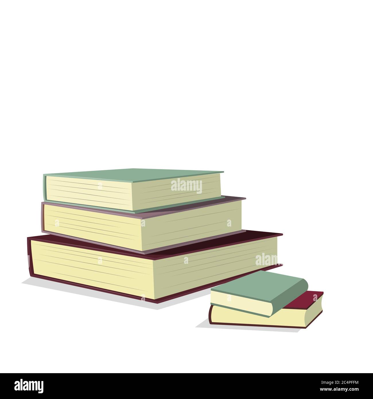 Pila di libri isolati su bianco per striscioni di ritorno a scuola o formazione classe. Catasta vettoriale di disegni di libri, documentazione illustrativa per sch Illustrazione Vettoriale