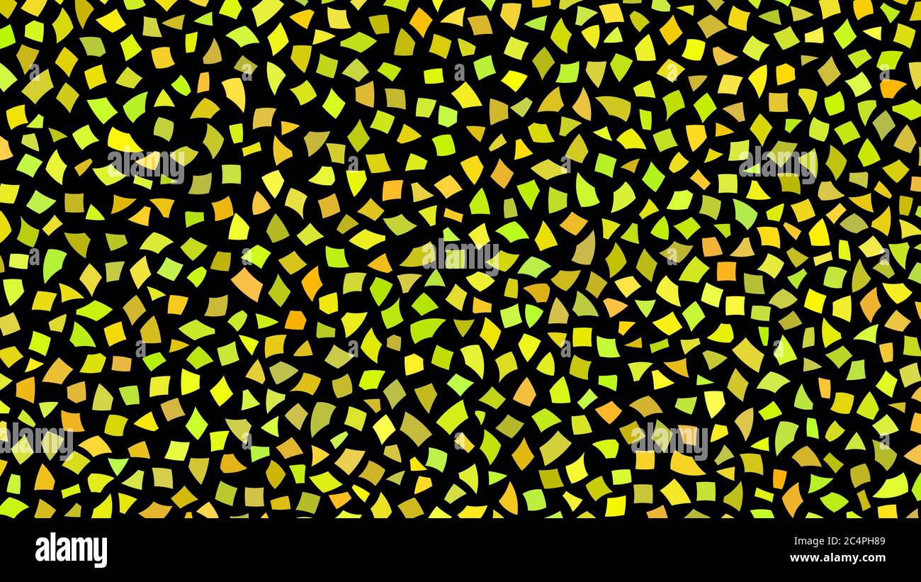 Sfondo astratto di piccoli pezzi di carta o schegge di ceramica in tonalità di colore giallo su sfondo nero Illustrazione Vettoriale