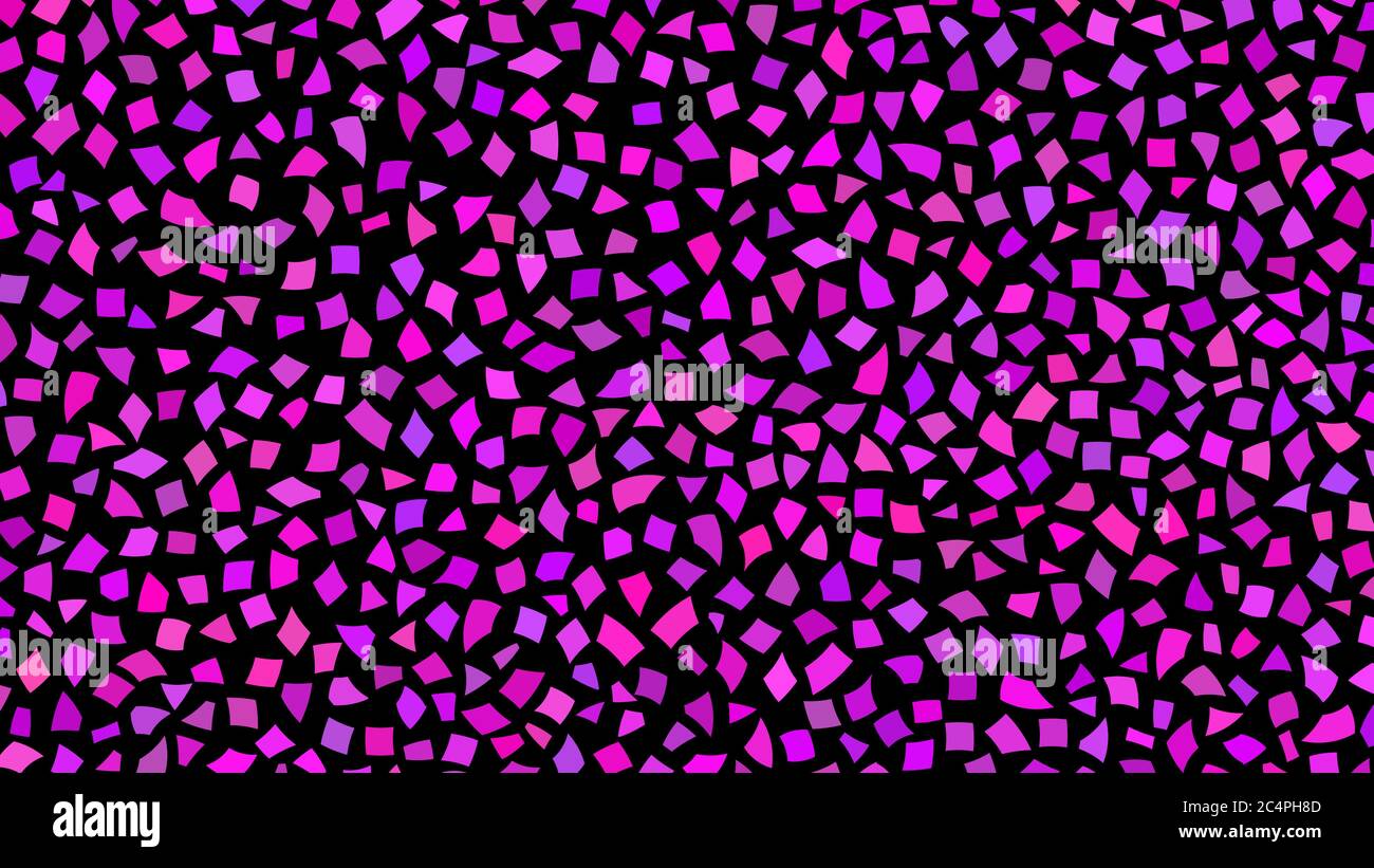 Sfondo astratto di piccoli pezzi di carta o schegge di ceramica in sfumature di colore viola su sfondo nero Illustrazione Vettoriale