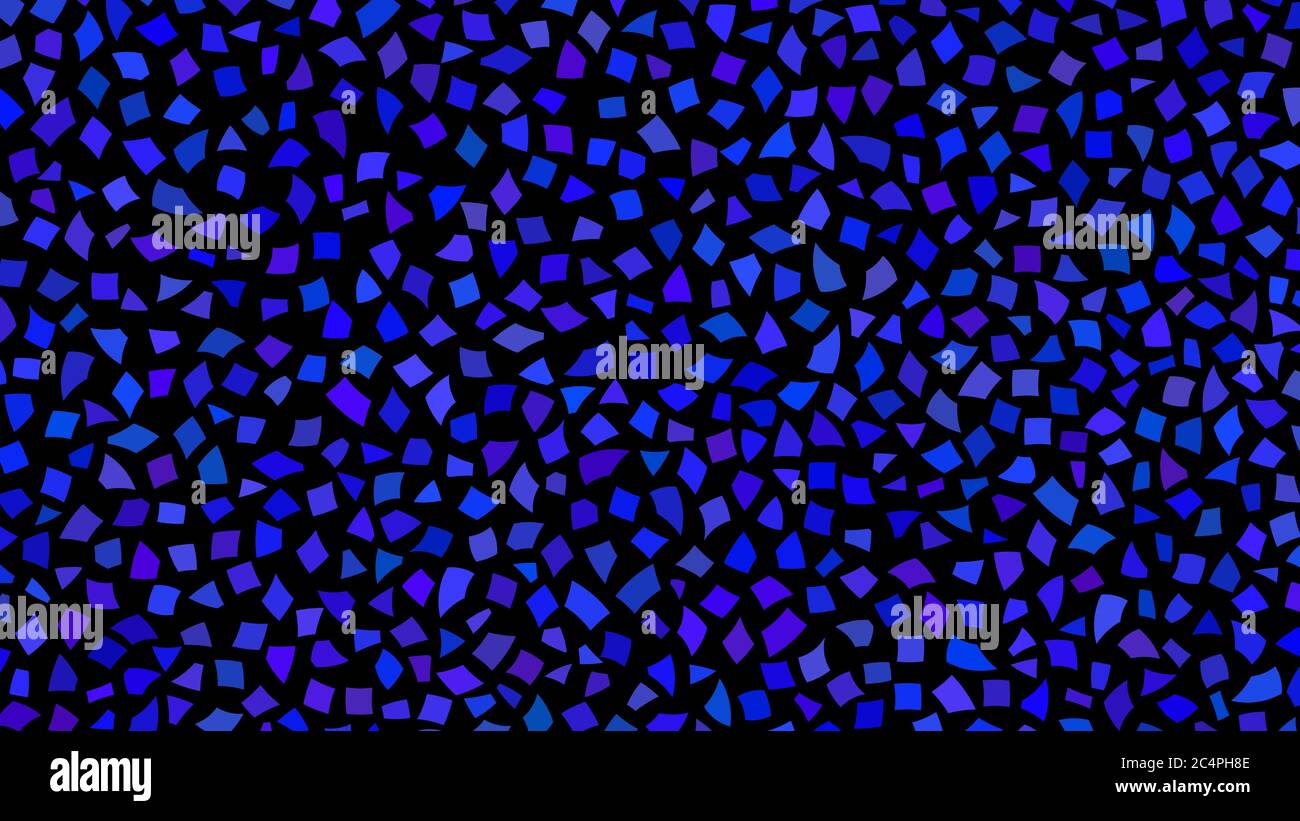 Sfondo astratto di piccoli pezzi di carta o schegge di ceramica in sfumature di colore blu su sfondo nero Illustrazione Vettoriale