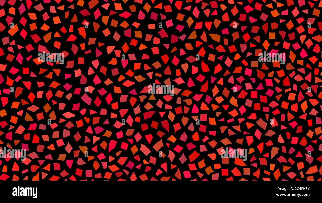 Sfondo astratto di piccoli pezzi di carta o schegge di ceramica in sfumature di colore rosso su sfondo nero Illustrazione Vettoriale