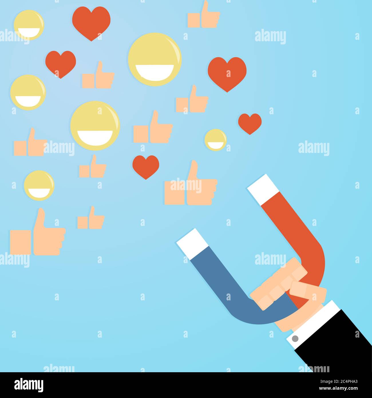 Fan delle attrazioni magnetiche e abbonamento ai social media. Contenuti virali, rete di strategia e comunicazione, traffico seo come e social-media e Illustrazione Vettoriale