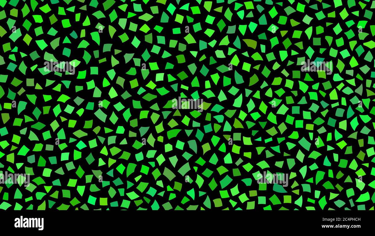 Sfondo astratto di piccoli pezzi di carta o schegge di ceramica in sfumature di colore verde su sfondo nero Illustrazione Vettoriale
