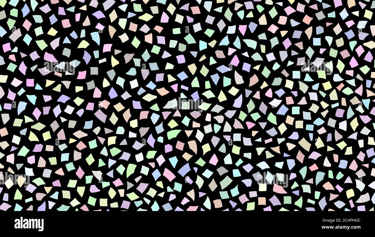 Sfondo astratto di piccoli pezzi di carta colorata o schegge di ceramica su sfondo nero Illustrazione Vettoriale