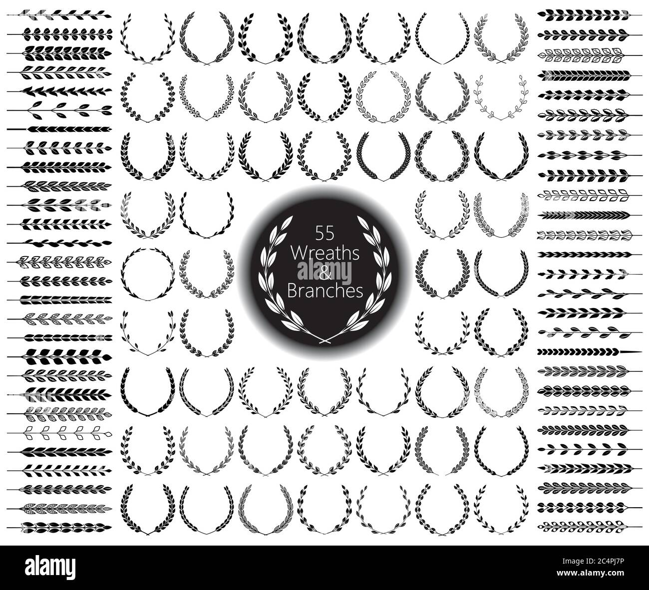 55 corone e rami. Illustrazione vettoriale. Collezione di corone. Illustrazione Vettoriale