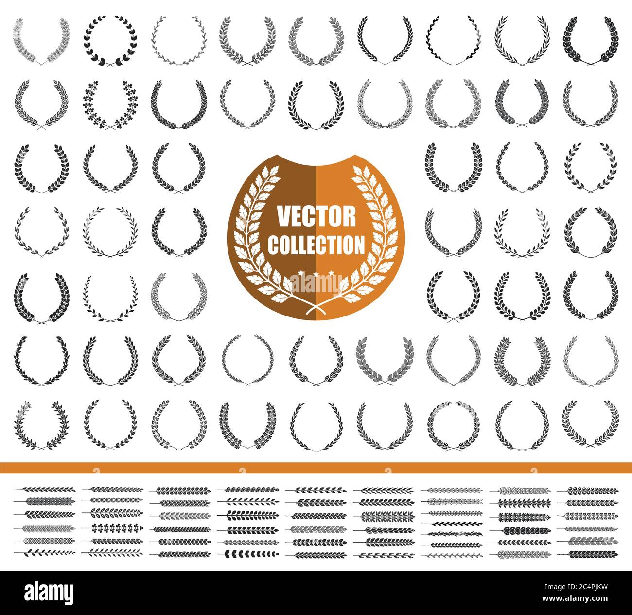 55 corone e rami. Illustrazione vettoriale. Collezione di corone Laurel. Illustrazione Vettoriale