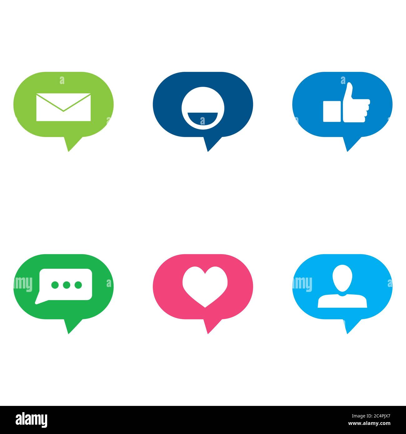 I social media si colorano per la loro conta. Pollice vettore in alto, informazioni sui pulsanti di comunicazione, messaggi di sorriso e busta, cuore e amici aggiungere Illustrazione Vettoriale