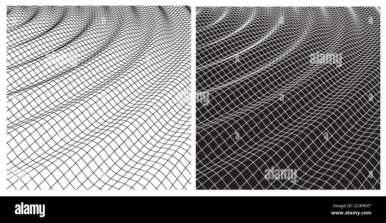 Vista vettoriale a reticolo delle forme d'onda distorte nello spazio Illustrazione Vettoriale