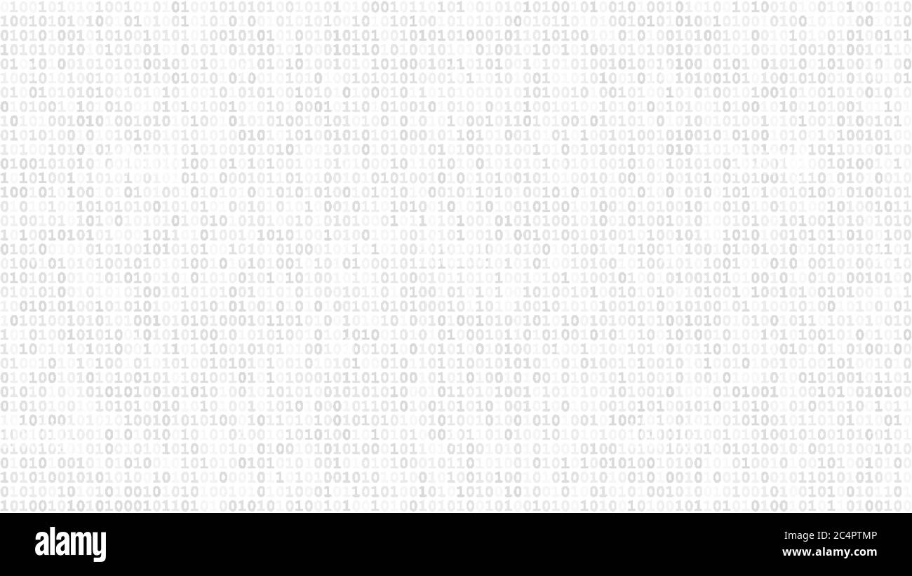Astratto sfondo chiaro di zeri ad uno in bianco e grigio colori. Illustrazione Vettoriale
