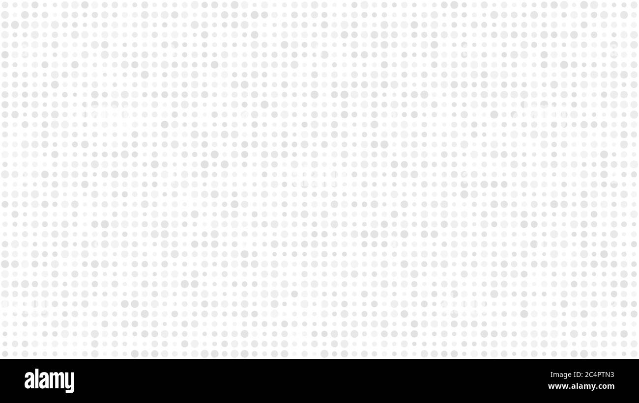 Sfondo luminoso astratto di piccoli cerchi o pixel di varie dimensioni in colori bianco e grigio. Illustrazione Vettoriale