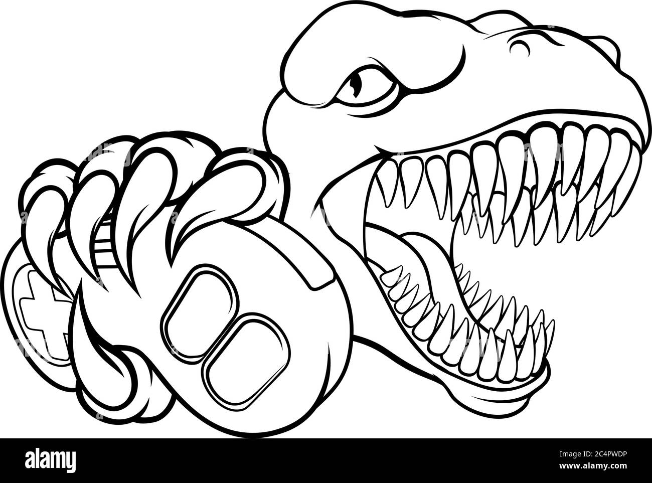 Dinosauro Gamer Video Gioco mascotte del Controller Illustrazione Vettoriale