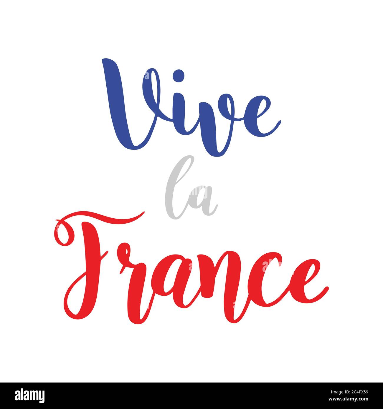 Vive la France citazione in francese. Tradotto Long Live Francia. Disegnato il 14 luglio la scritta patriottica della Bastiglia per cartolina, poster, banner Illustrazione Vettoriale