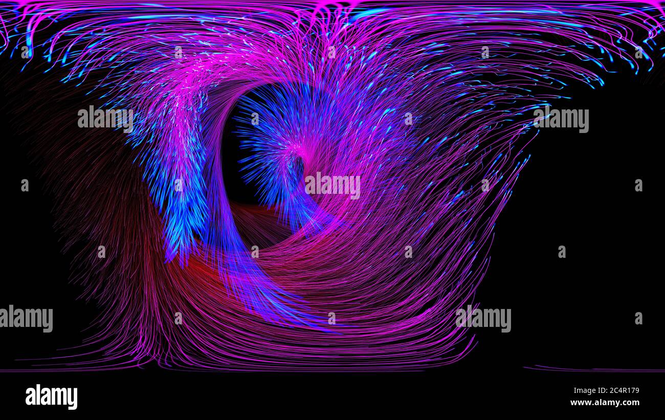 Mappa ambientale equirettangolare di particelle luminose colorate. 360 rendering 3D panorama in realtà virtuale.proiezione sferica completa. Foto Stock