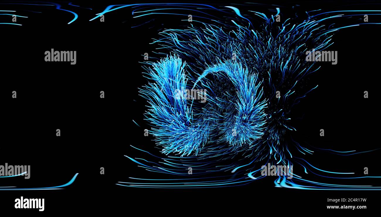 Mappa ambientale equirettangolare di particelle luminose colorate. 360 rendering 3D panorama in realtà virtuale.proiezione sferica completa. Foto Stock