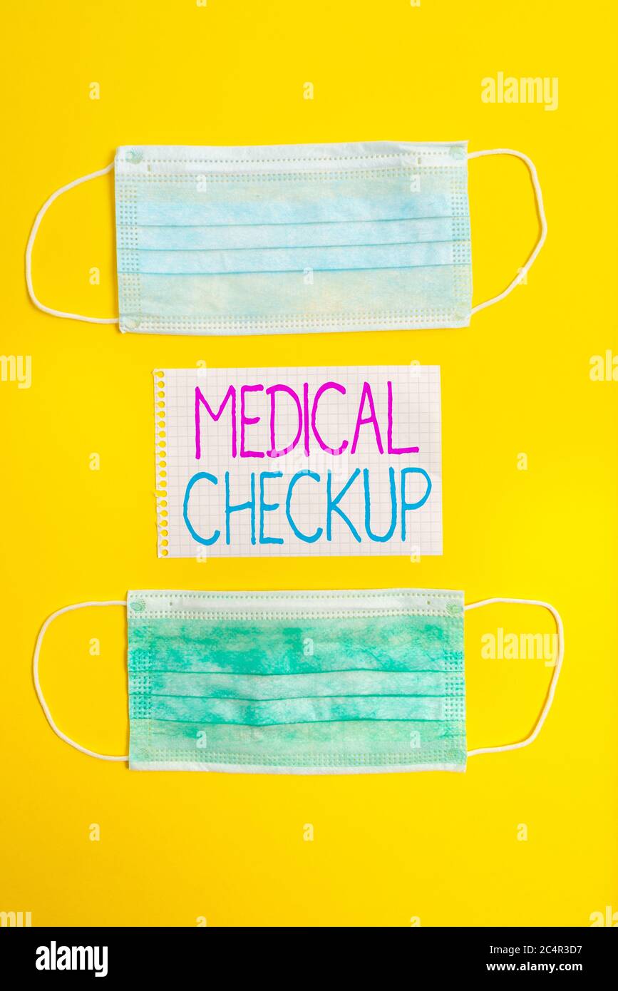 Scrittura concettuale a mano che mostra il controllo medico. Concetto che significa l'esame effettuato per determinare il set fisico di idoneità delle attrezzature mediche Foto Stock