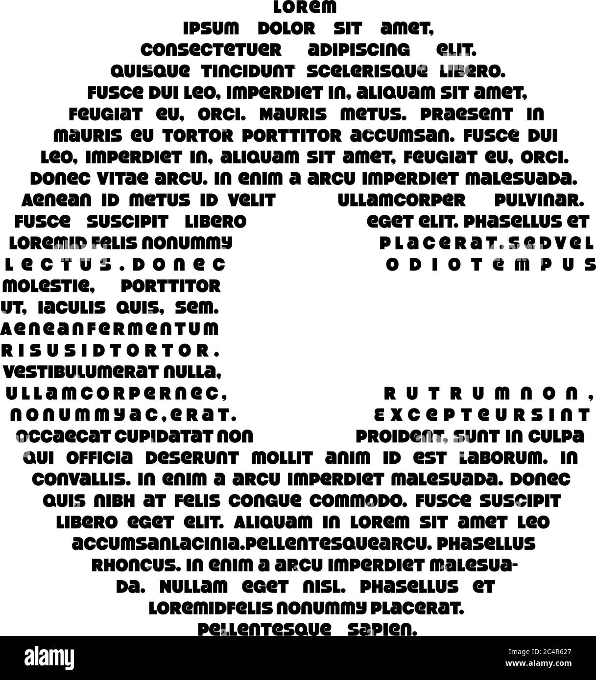 Una lettera C contenente testo casuale all'interno. Illustrazione vettoriale su sfondo bianco. Illustrazione Vettoriale