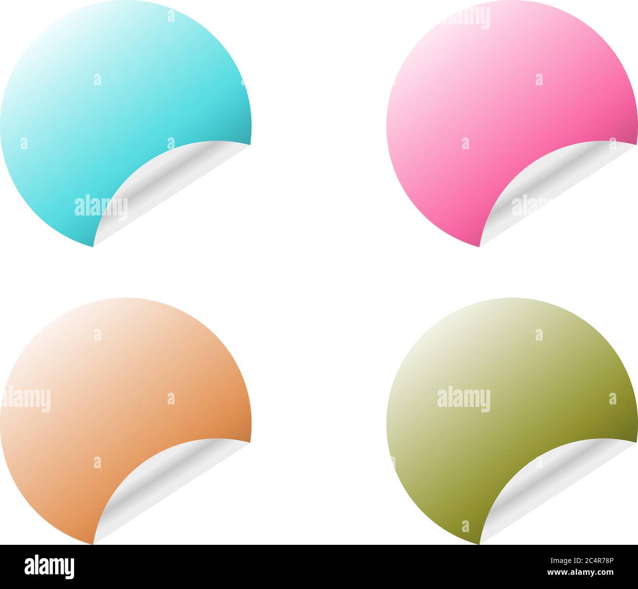 Adesivi rotondi con bordo arricciato in diverse varianti di colori isolati su sfondo bianco Illustrazione Vettoriale