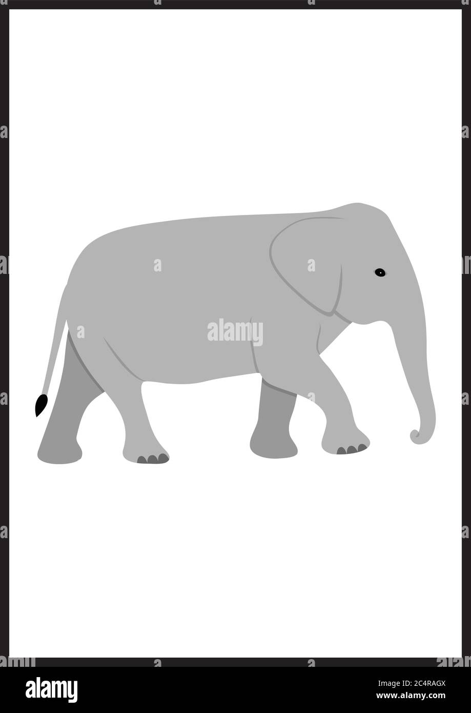 Carattere elefante isolato su bianco. Può essere un poster. Illustrazione Vettoriale