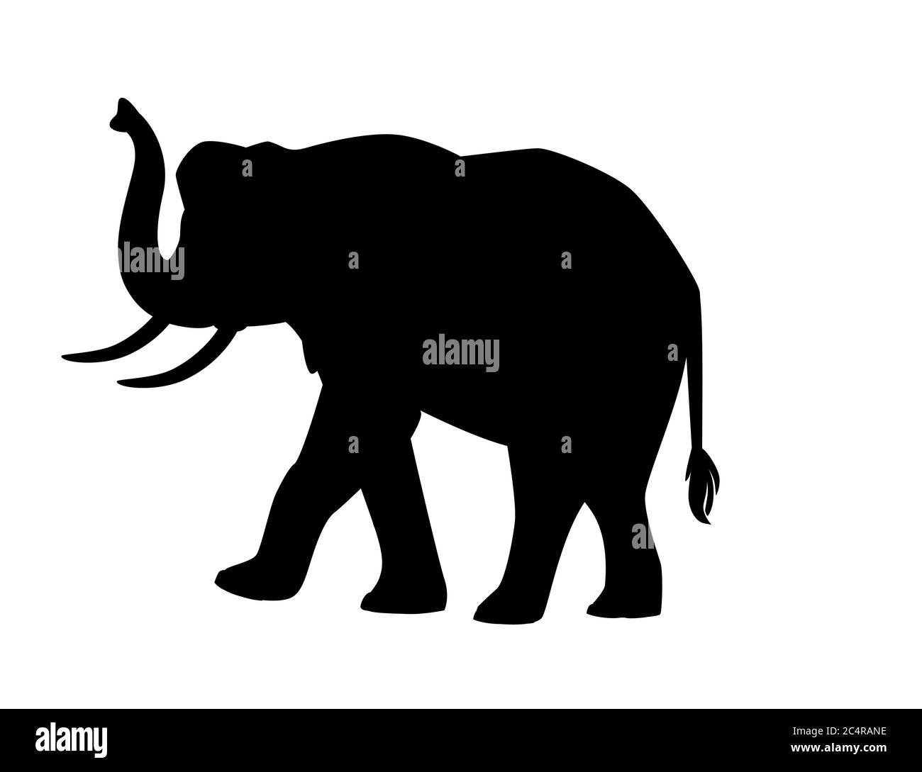 Silhouette nera cute elefante adulto sulla passeggiata cartone animato animale disegno piatto vettore illustrazione isolato su sfondo bianco Illustrazione Vettoriale