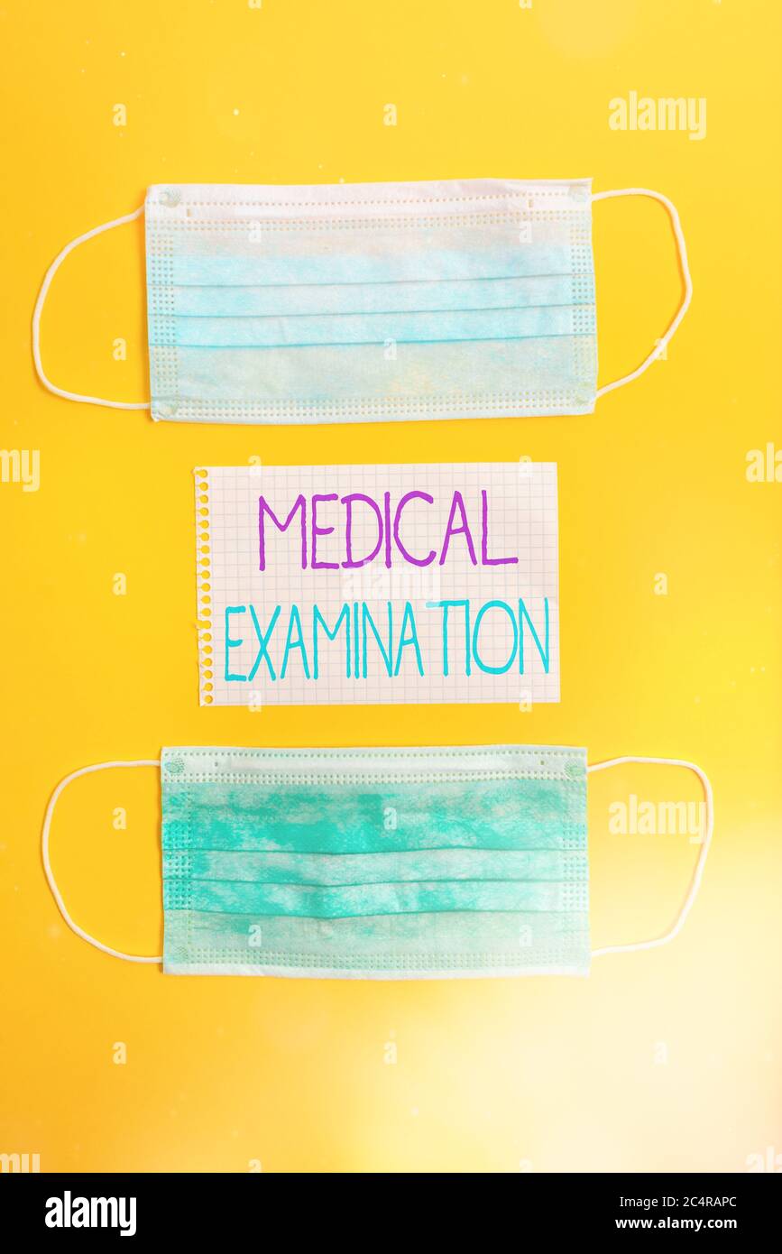 Scrittura concettuale a mano che mostra l'esame medico. Concetto che significa l'esame effettuato per determinare il set fisico di idoneità di attrezzature mediche Foto Stock