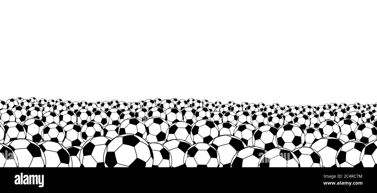 Sfondo di palline da calcio, situate in fondo, nere su bianco Illustrazione Vettoriale
