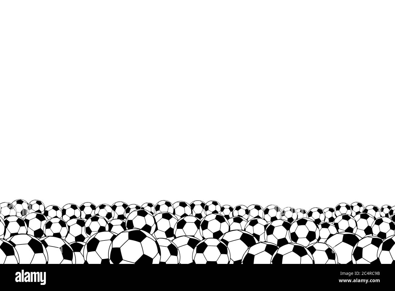 Sfondo di palline da calcio, situate in fondo, nere su bianco Illustrazione Vettoriale