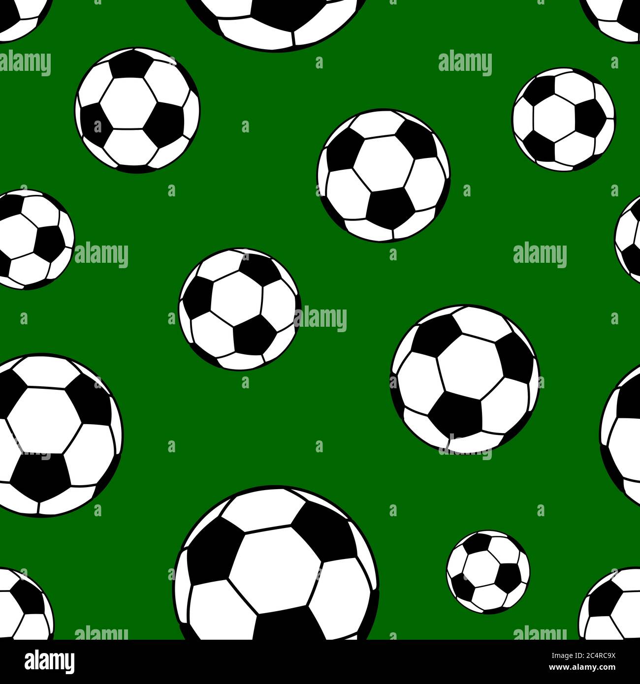 Motivo senza cuciture di grandi palline da calcio su sfondo verde Illustrazione Vettoriale