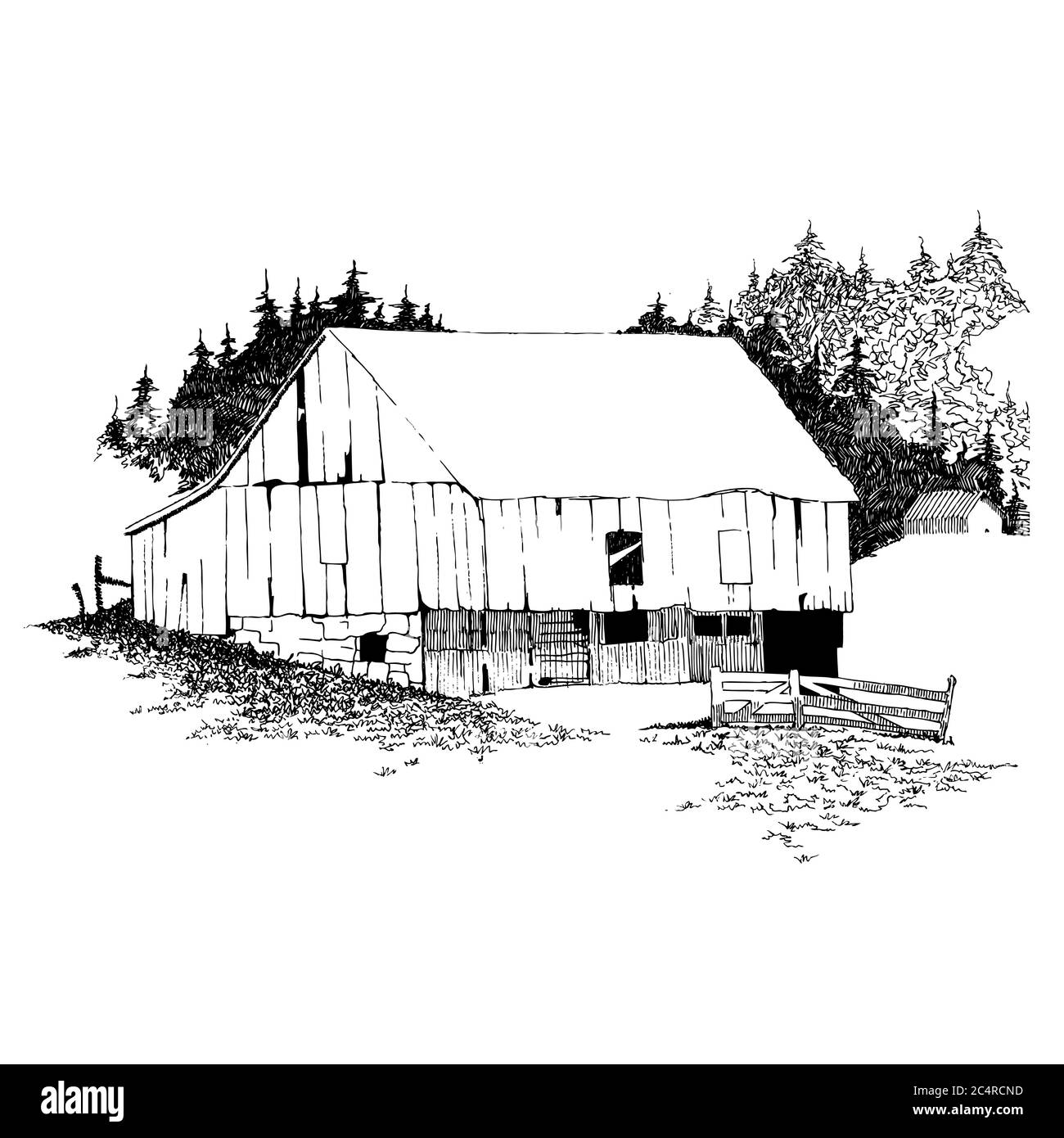 Casa del villaggio, disegno grafico a mano. Illustrazione Vettoriale