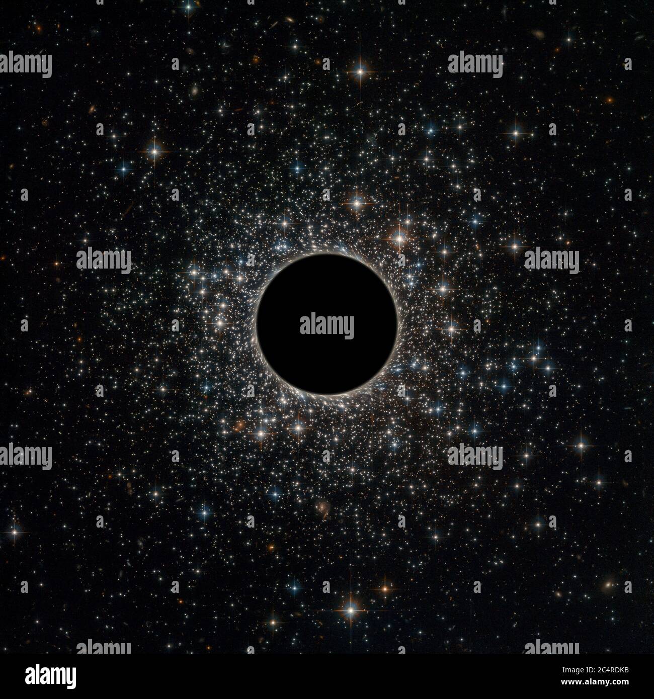 Buco nero nell'universo. Wormhole e stelle nello spazio. Concetto di astrofisica per background. Centro Galaxy con enorme buco nero in profondità Foto Stock