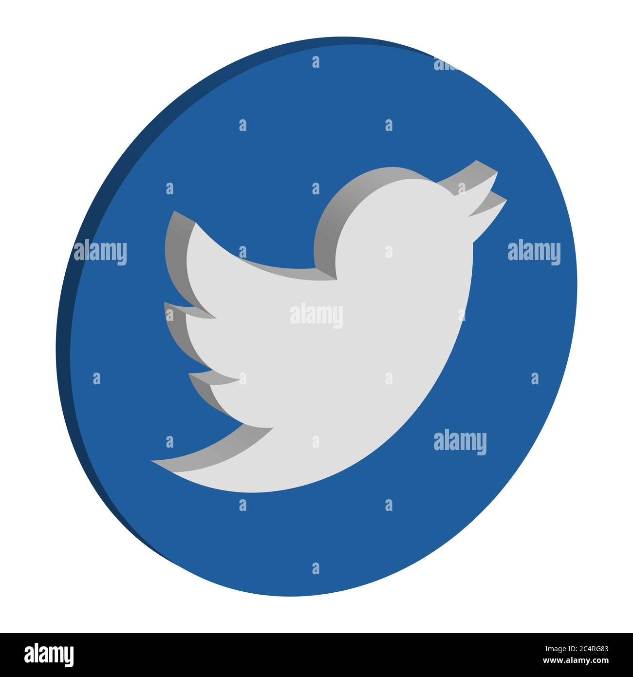 VORONEZH, RUSSIA - 21 NOVEMBRE 2019: Icona rotonda isometrica del logo Twitter di colore blu Illustrazione Vettoriale