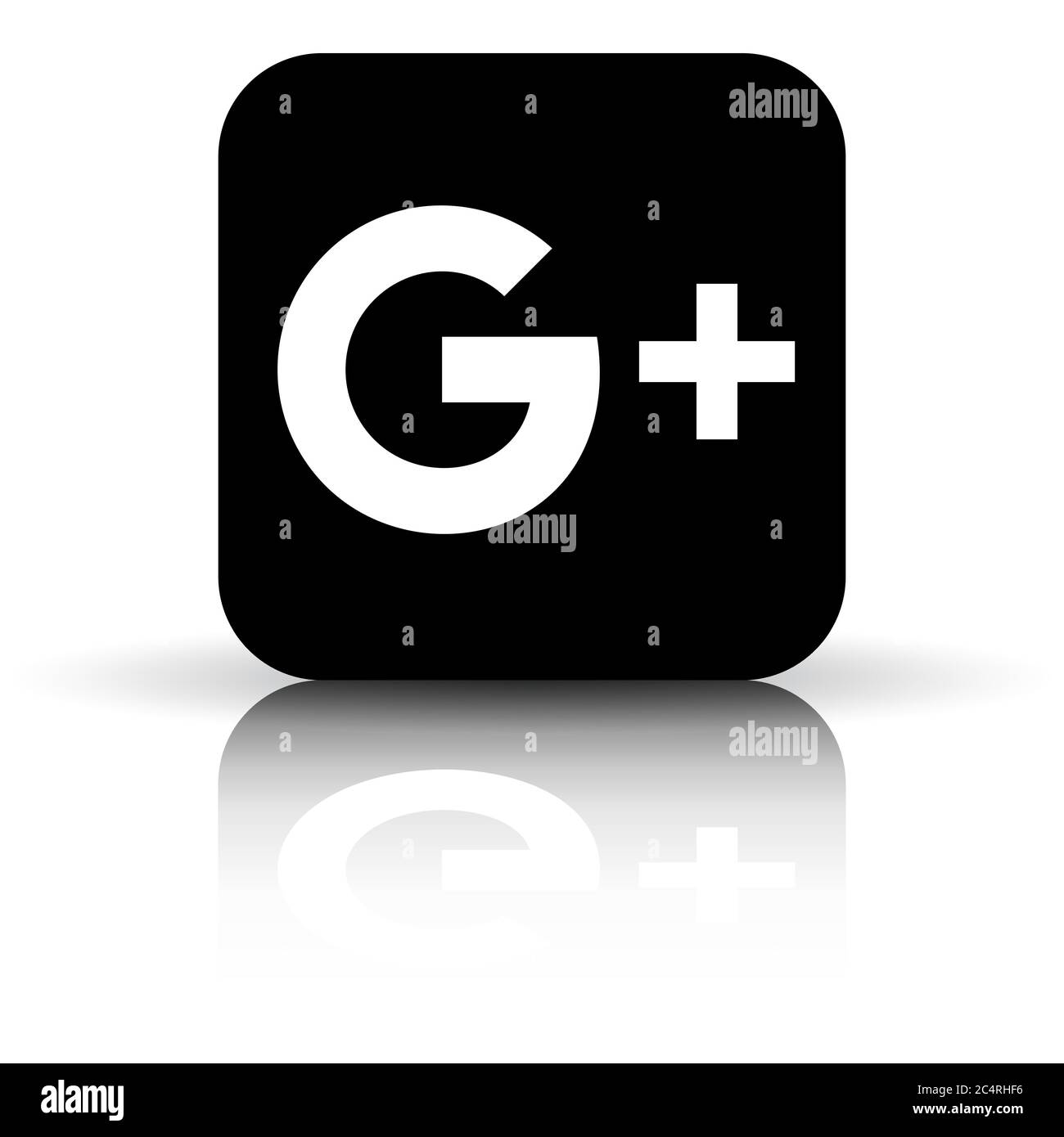 VORONEZH, RUSSIA - 31 GENNAIO 2020: Icona quadrata nera con il logo Google Plus con riflessi e ombre Illustrazione Vettoriale