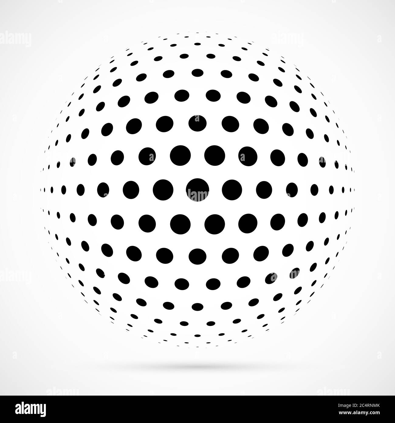Sfera vettoriale bianca 3D a mezzitoni.sfondo sferico punteggiato.modello con logo con ombra.punti circolari isolati sullo sfondo bianco. Illustrazione Vettoriale