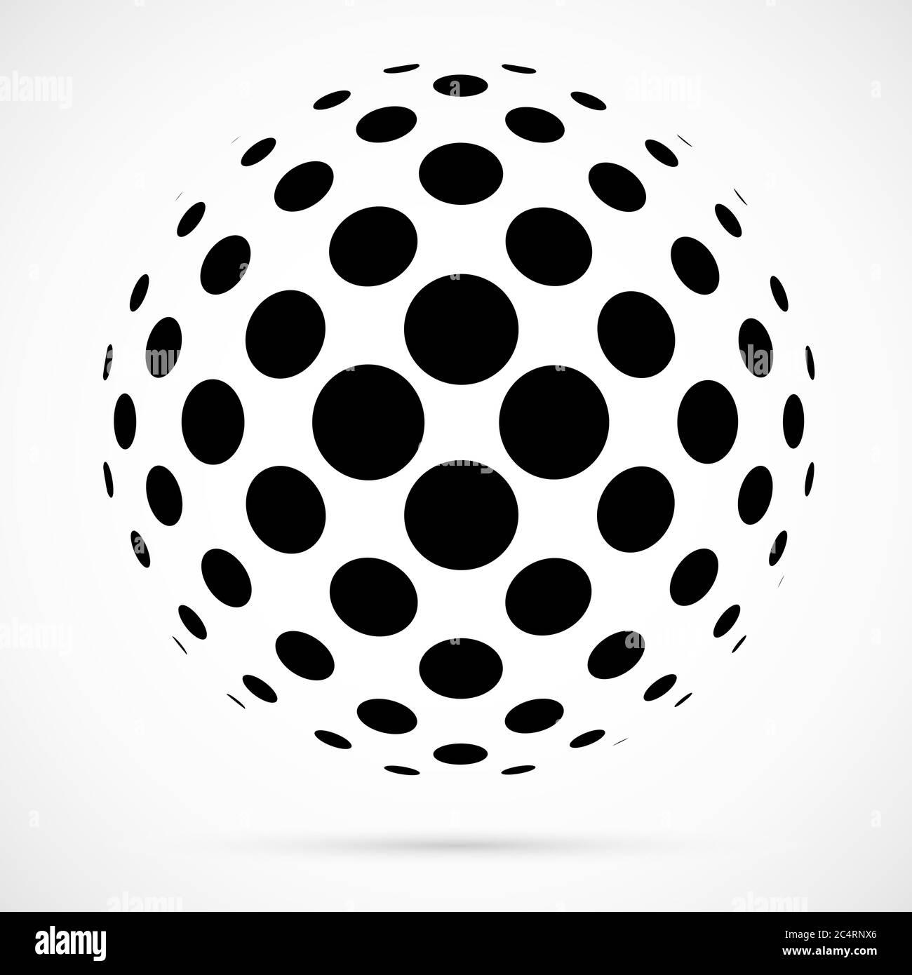 Sfera vettoriale bianca 3D a mezzitoni.sfondo sferico punteggiato.modello con logo con ombra.punti circolari isolati sullo sfondo bianco. Illustrazione Vettoriale