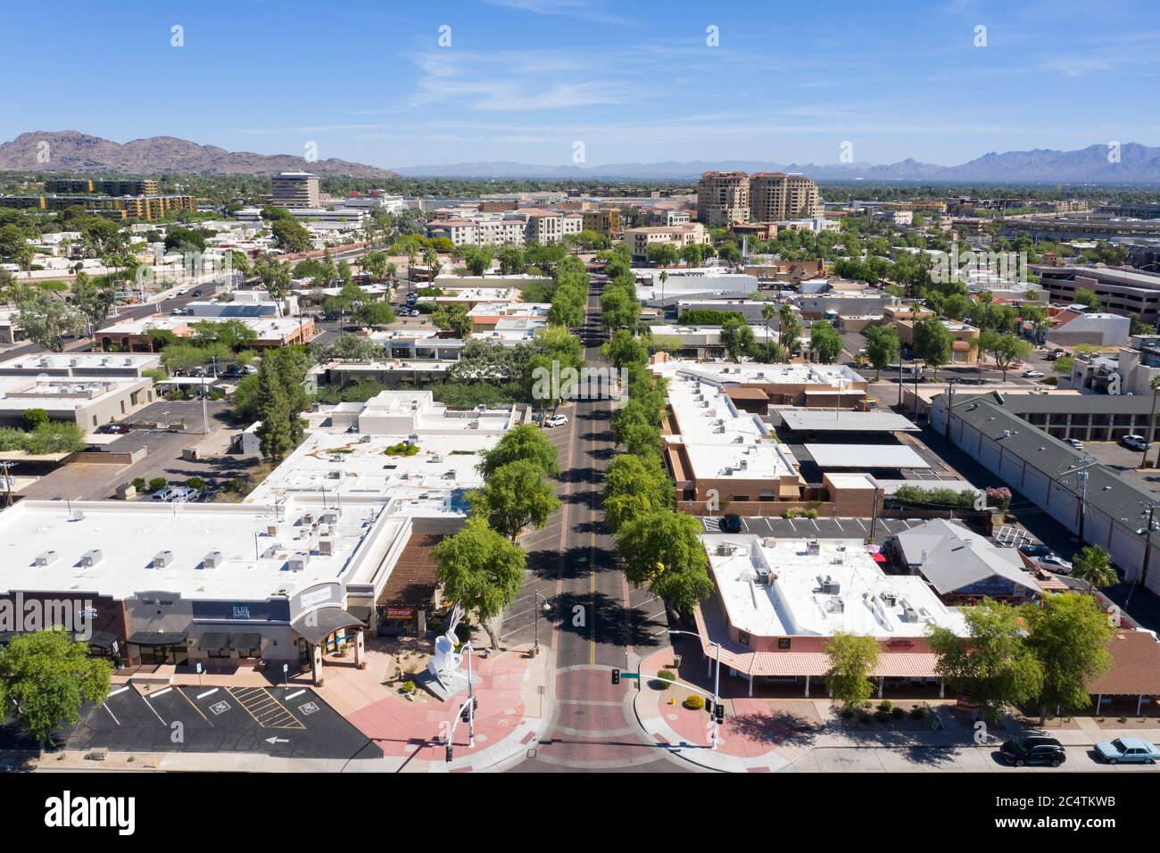 Vista aerea della città vecchia nel centro di Scottsdale, Arizona Foto Stock