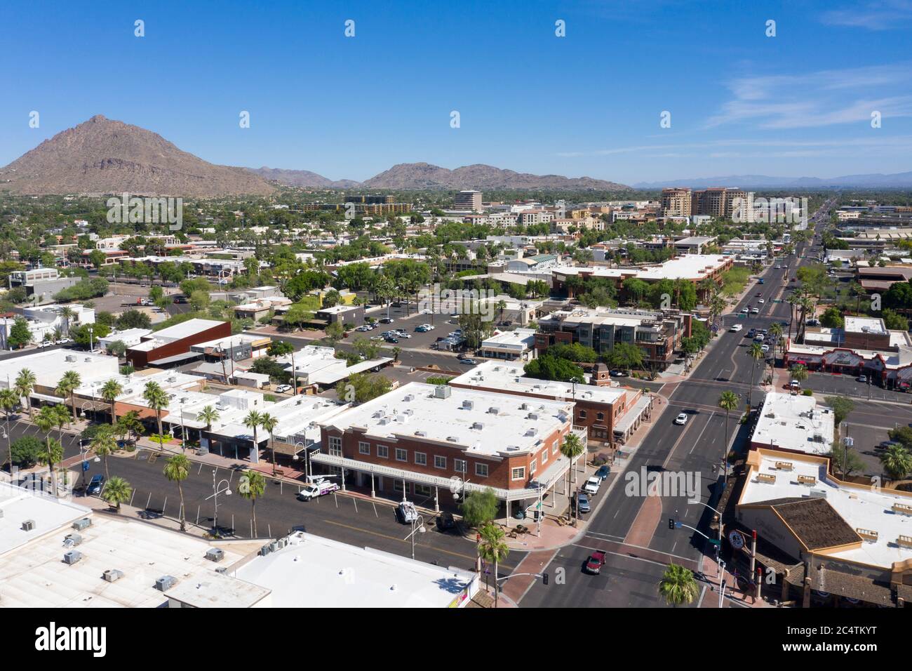 Vista aerea della città vecchia nel centro di Scottsdale, Arizona Foto Stock