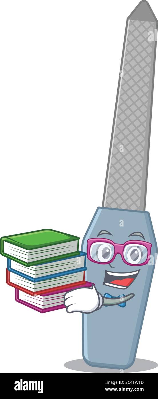 File di unghie studente mascotte design leggere molti libri quando studiare a casa Illustrazione Vettoriale