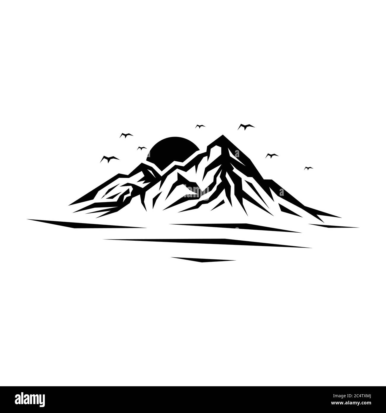 Paesaggio natura vettore o esterno montagna silhouette per il design elemento. Montagne e icone di viaggio per le organizzazioni turistiche o eventi all'aperto Illustrazione Vettoriale