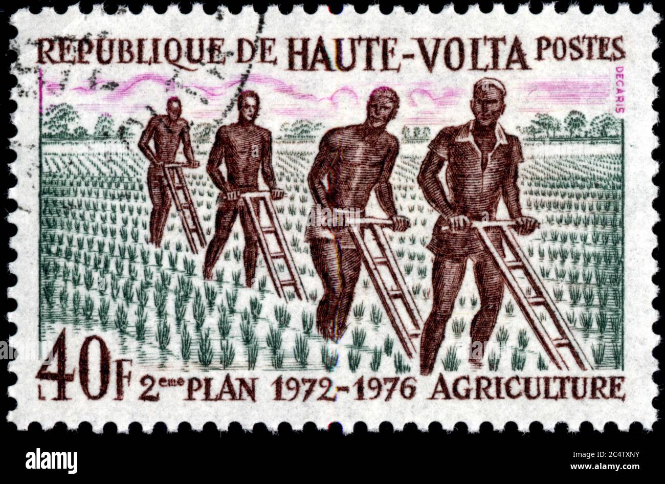 Timbre oblitéré 2eme piano 1972-1976 agricoltura. 40 F. République de Haute-volta.Postes Foto Stock