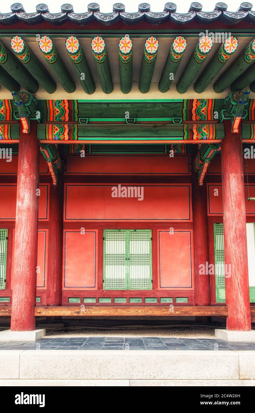 Dettagli da uno della costruzione del Palazzo di Changdeokgung, Seoul, Corea del Sud Foto Stock