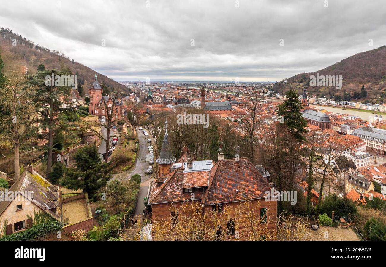 Skyline del centro storico di Heidelberg, Baden-Wuerttemberg, Germania. Europa Foto Stock