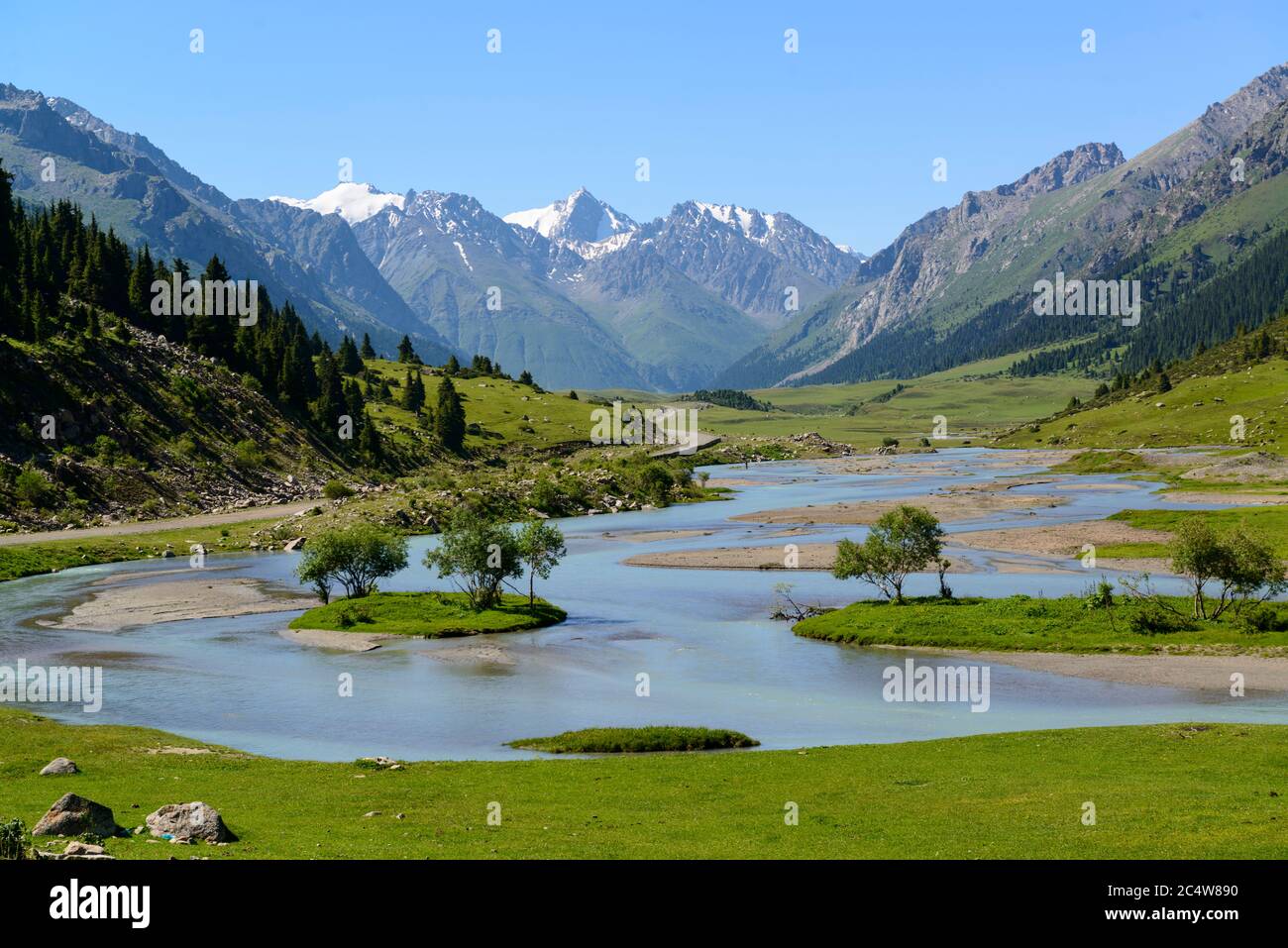 Valle che conduce alla catena Tian Shan. Kirghizistan orientale Foto Stock