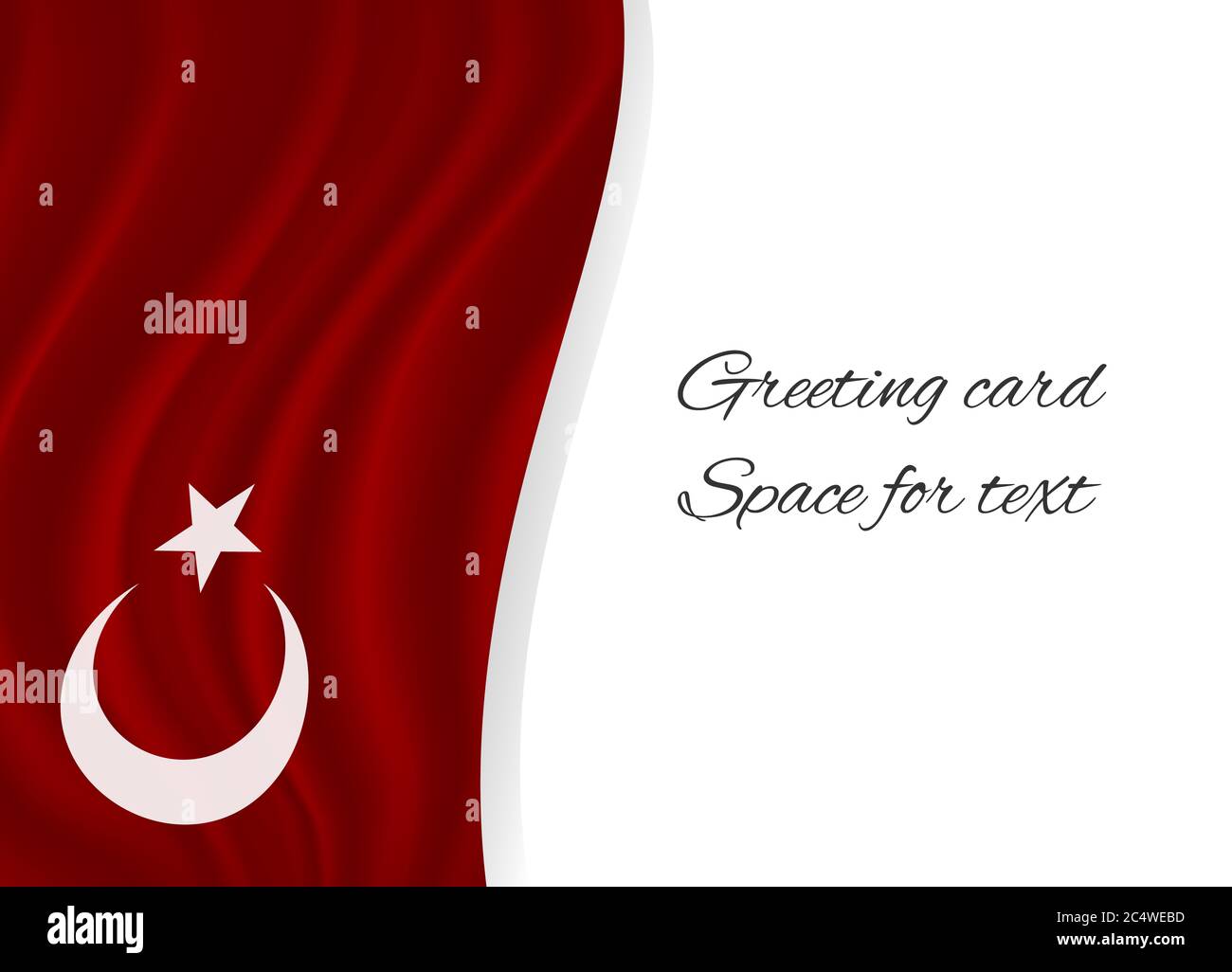 Modello biglietto d'auguri per una vacanza di stato con simboli nazionali turchi - bandiera vettoriale con una stella e una mezzaluna. Foto Stock