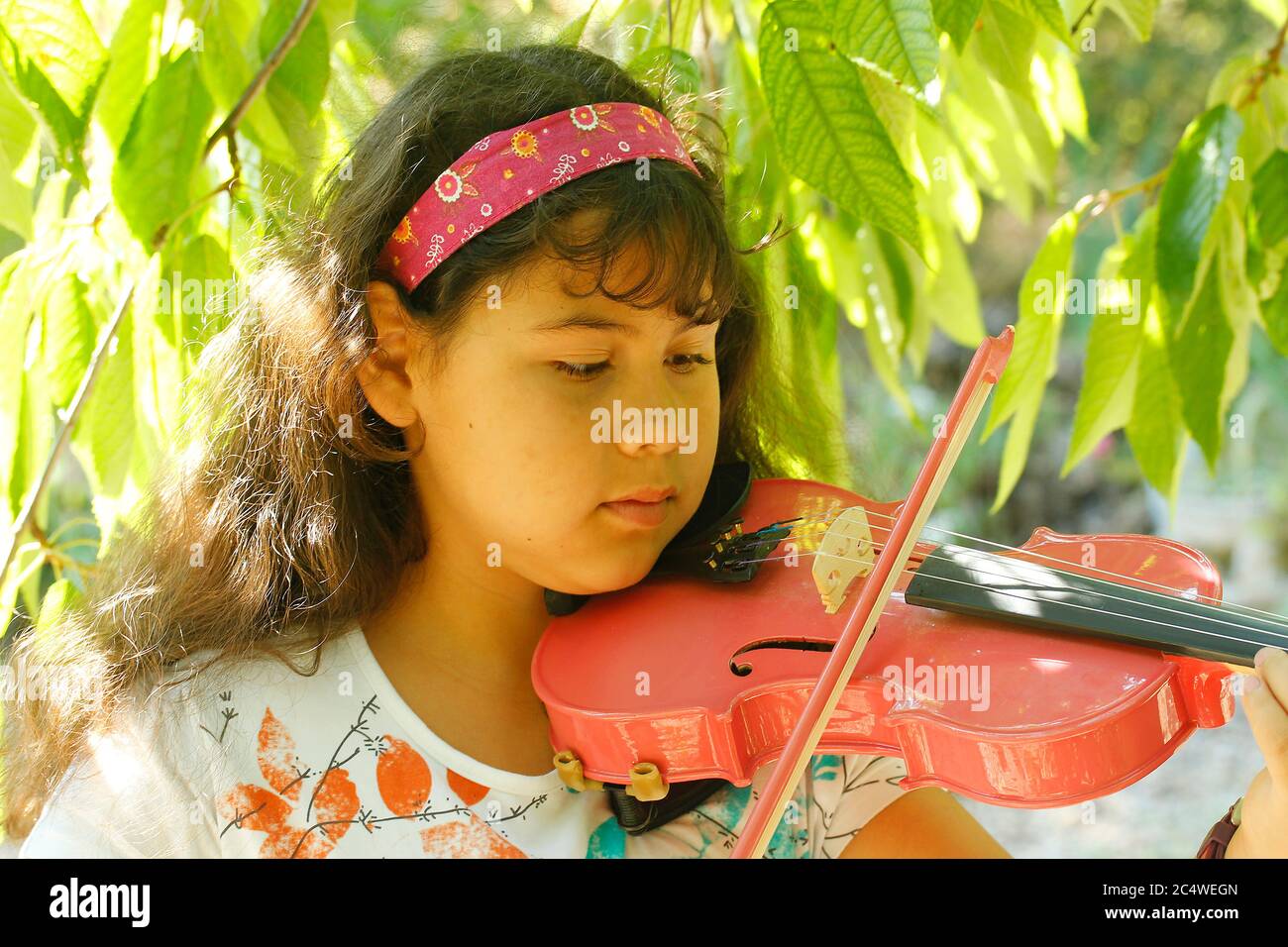 Ragazza ispanica che suona il violino. Foto Stock