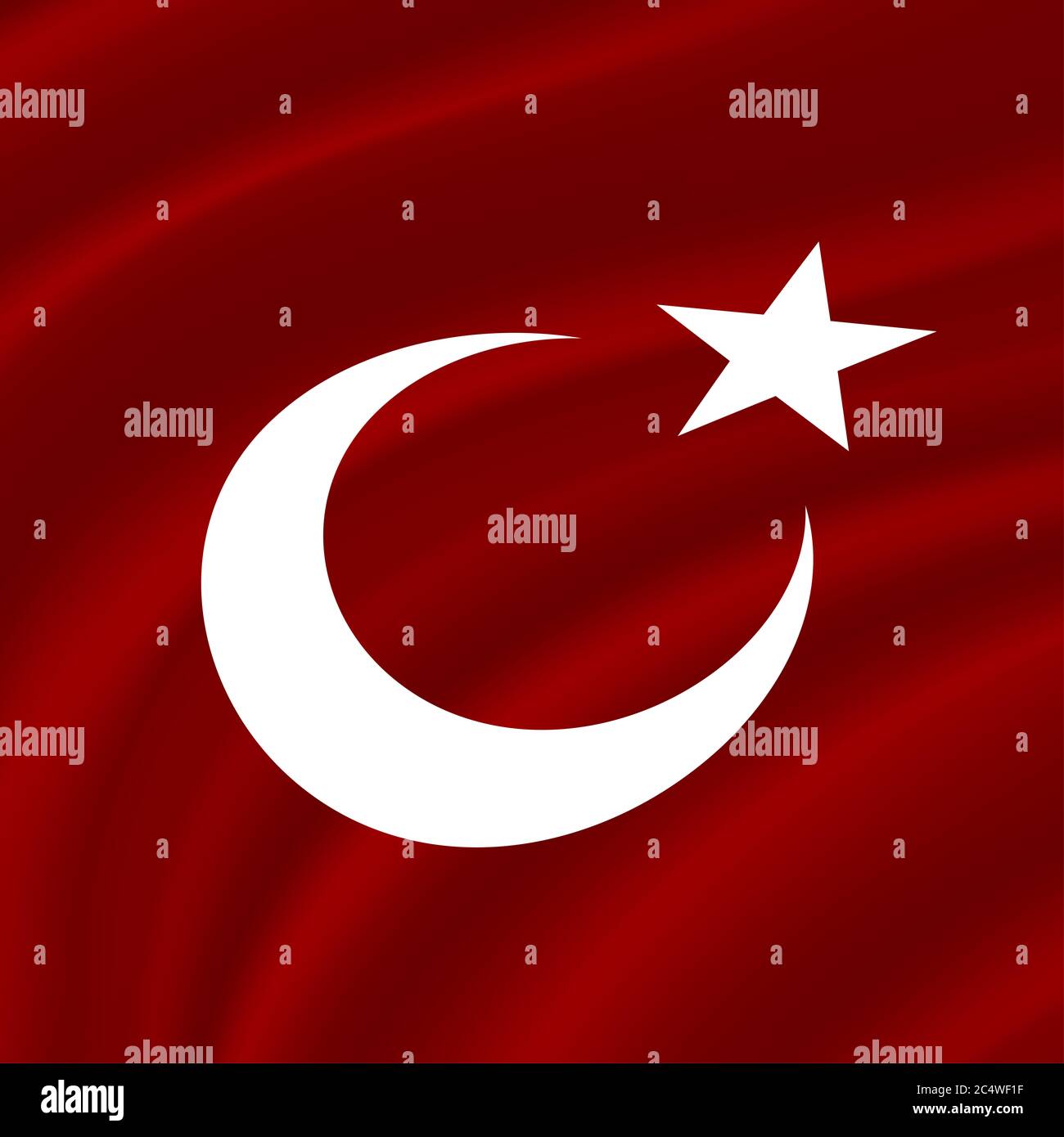 A mezzaluna bianca e stella su sfondo rosso di seta. Simbolismo islamico. La bandiera della turchia. Foto Stock