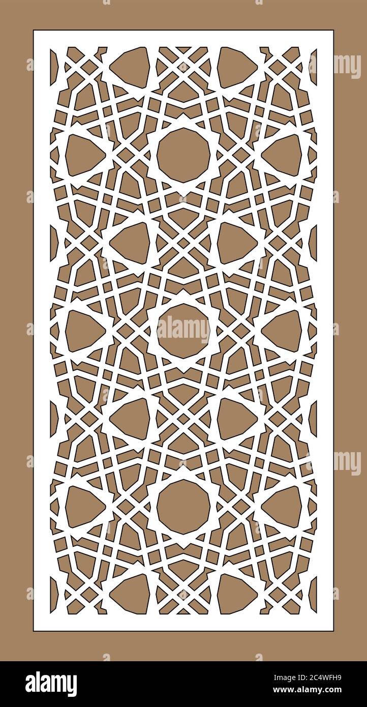 Pannello vettore di taglio laser. Decorazioni a CNC, design jali, divisorio interno. Taglio islamico, arabo lazer Illustrazione Vettoriale